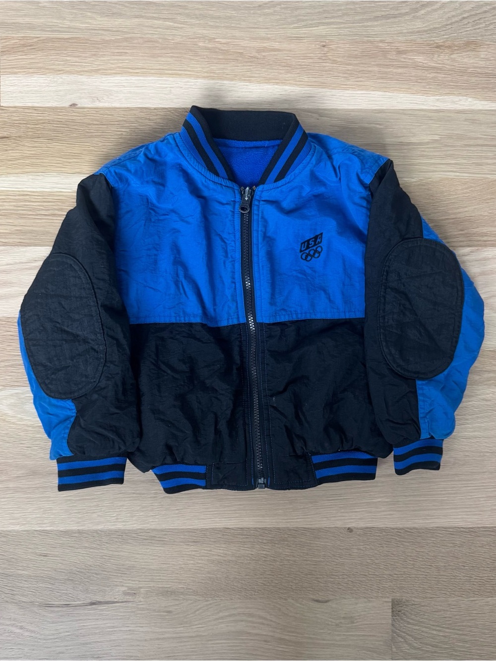 USA Olympic Kids Colorblock Bomber Jacket - Blue & Black